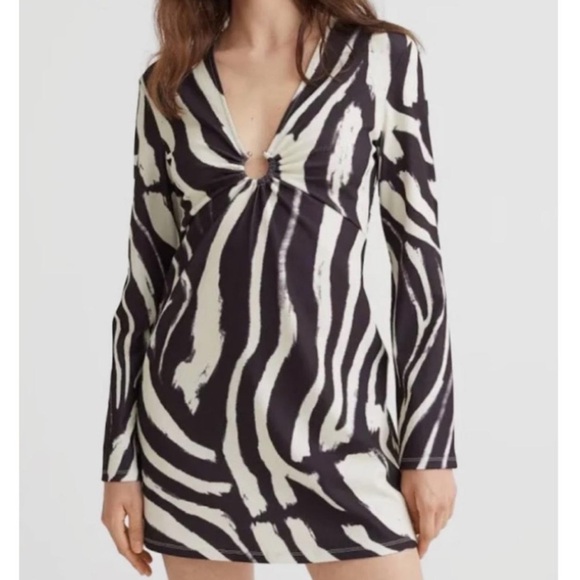 NWT H&M Retro Black/White Zebra A-line Mini Dress Size Medium - Picture 1 of 11